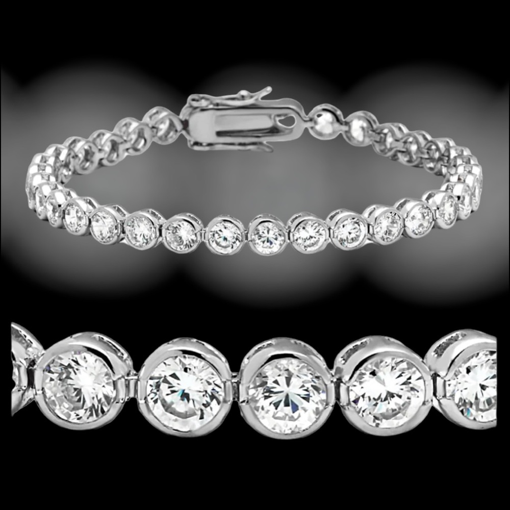 Tennis Bracelet w/ Round Simulated Diamonds in Bezel Setting BRILLIANT!